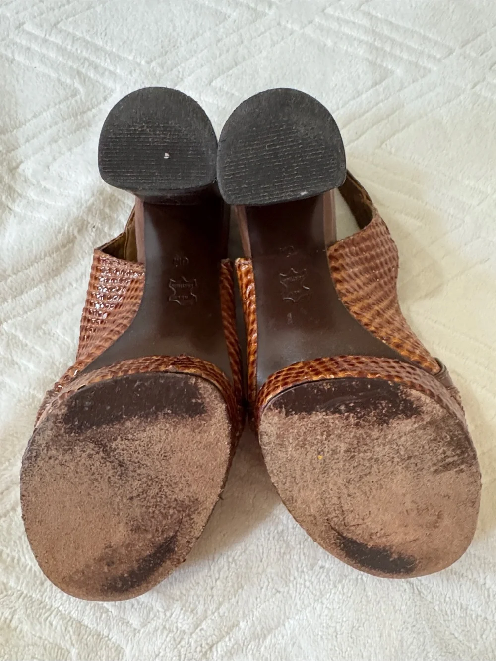 Tory Burch Brown Leather Chunky Heels